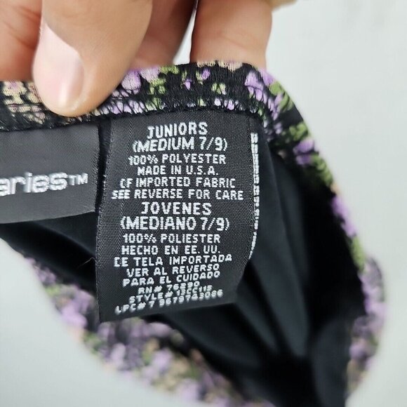 Vintage 90s Y2K No Boundaries Skirt Women M Black Floral 2000s Made In USA Lined - Picture 3 of 8